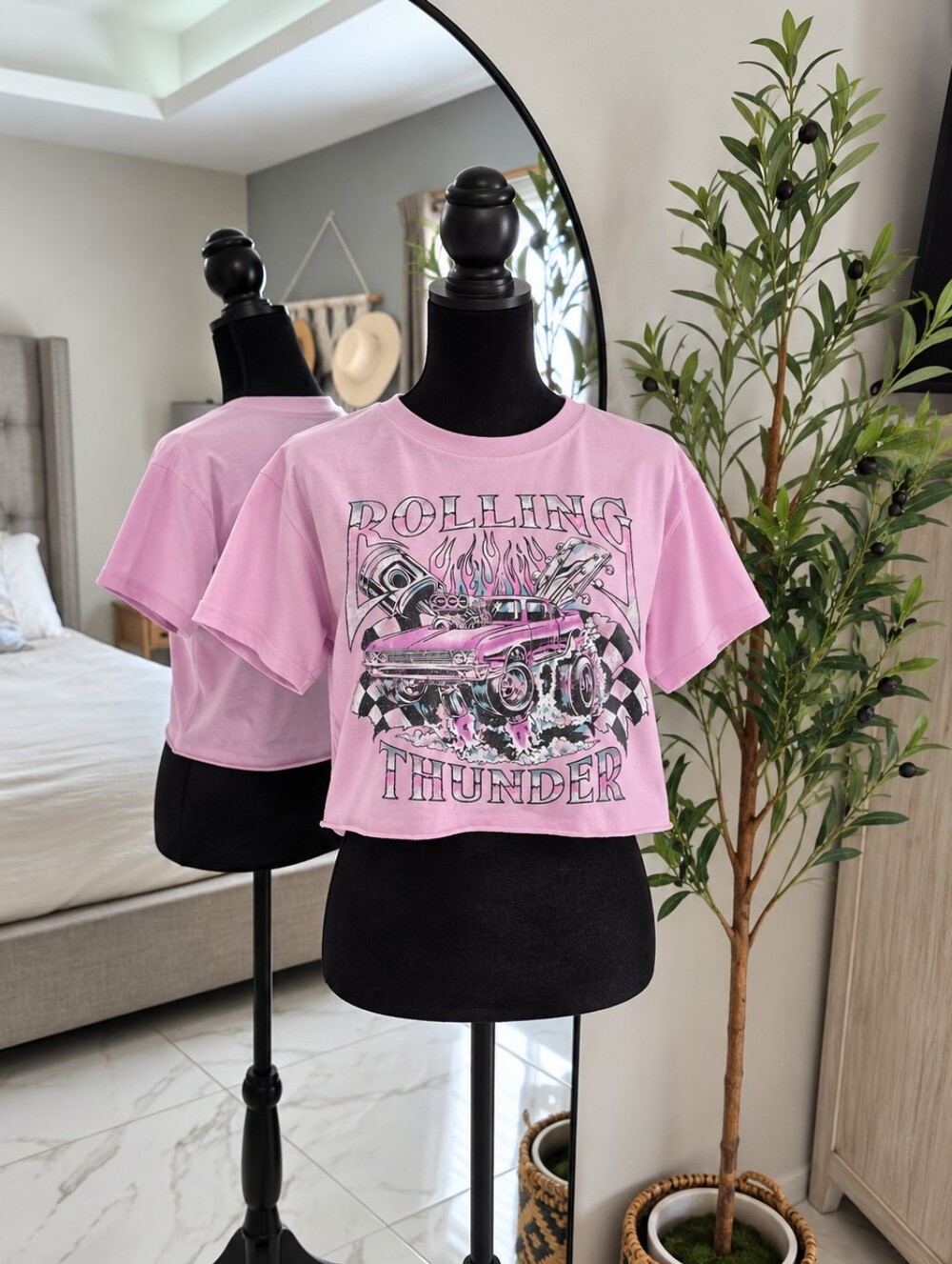 Rolling Thunder Pink Graphic Crop Tee